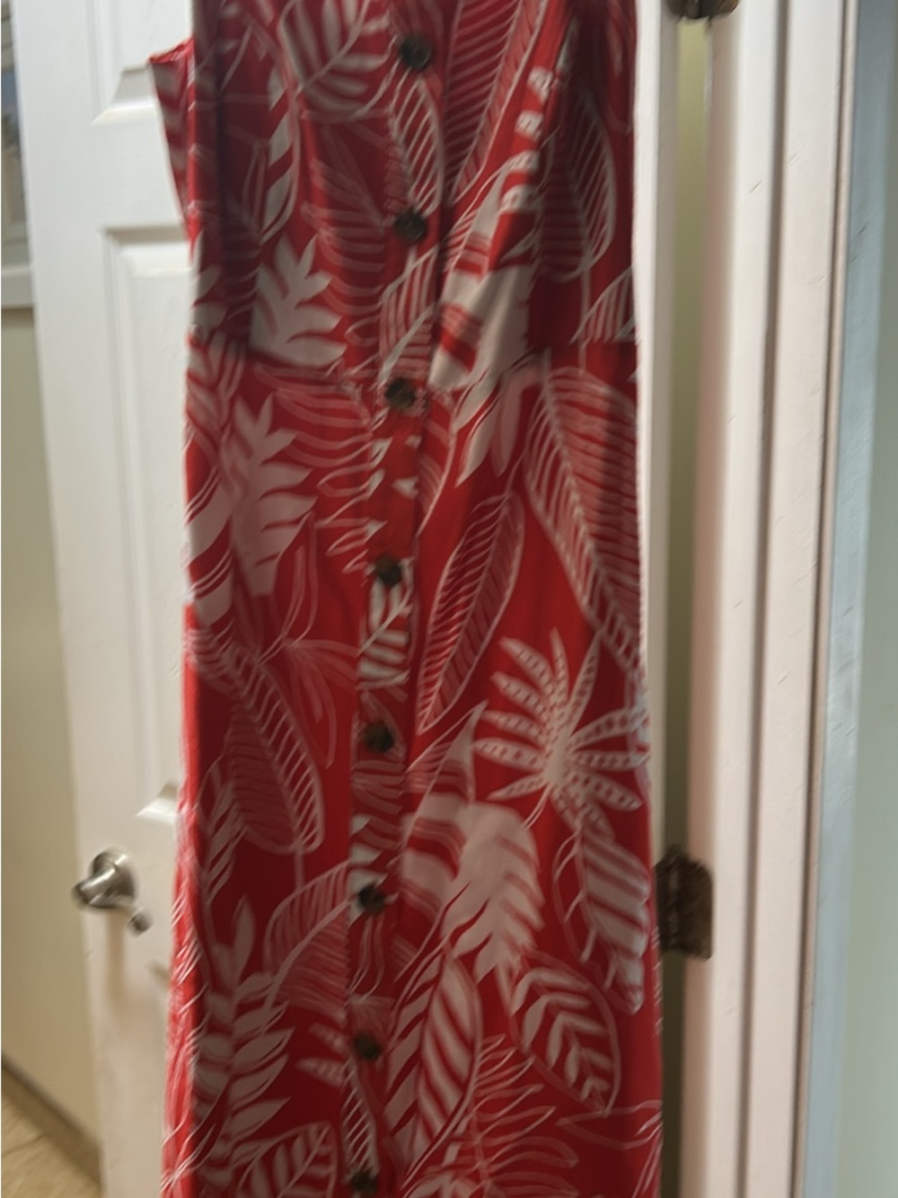 Old Navy Red and White Leaf-Print Button-Front Midi Dress